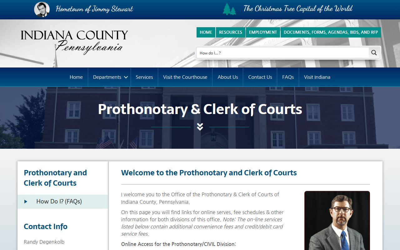 Indiana County Clerk of Courts page for court records after a jail arrest
