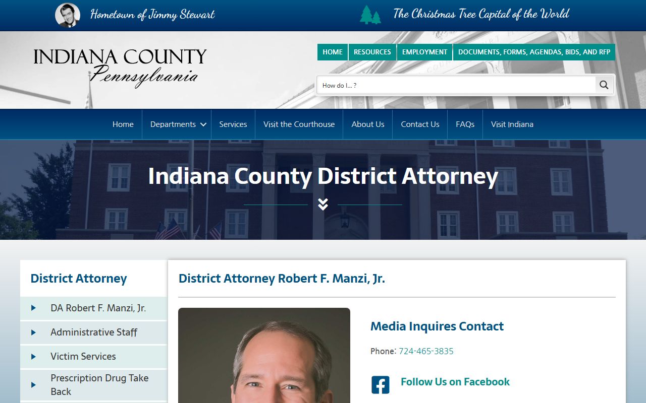Indiana County District Attorney page for court records after jail arrest