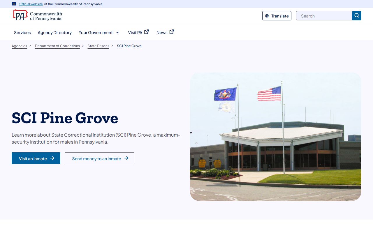 SCI Pine Grove inmate lookup and facility information from the official PA DOC page